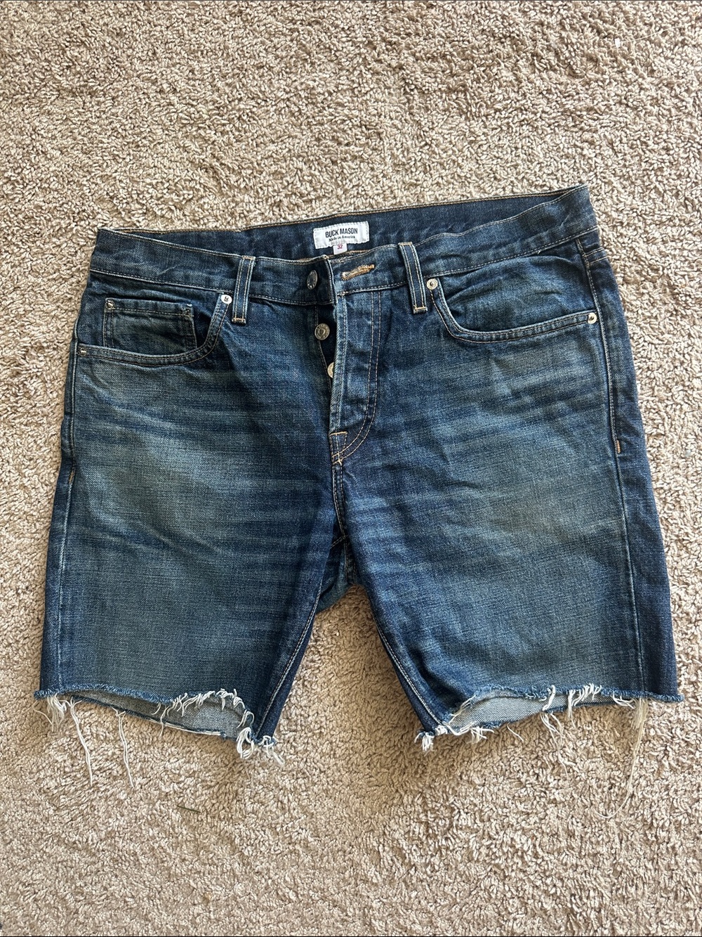 Buck Mason Indigo Blue Denim Cutoff Shorts